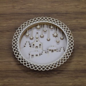 Tekturka Shaker box z zimowym miasteczkiem i gwiazdkami