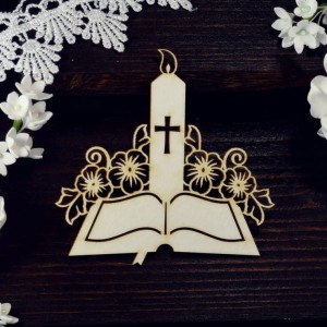 Tekturka Biblia otwarta, świeca i kwiaty