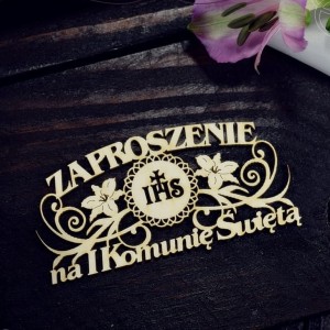 Tekturka Zaproszenie na Pierwszą Komunię św z liliami